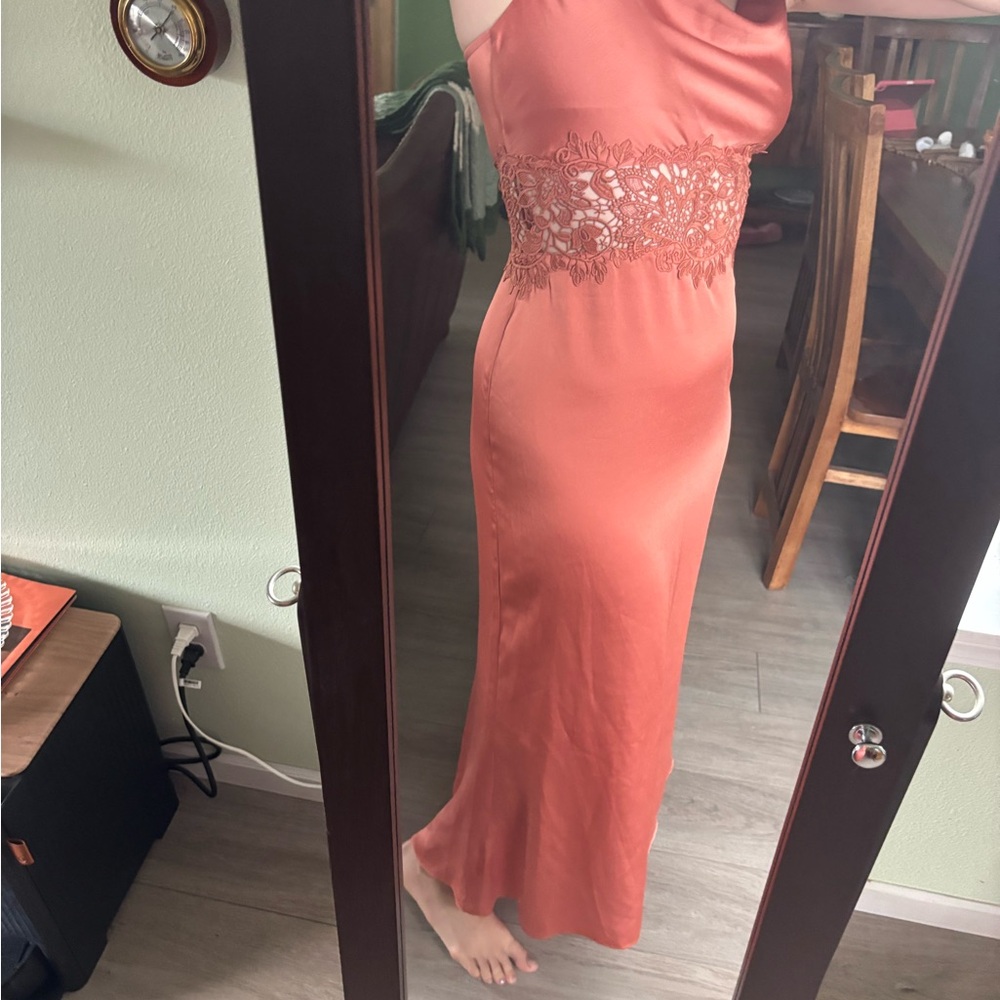 Elegant Coral Lace Maxi Dress